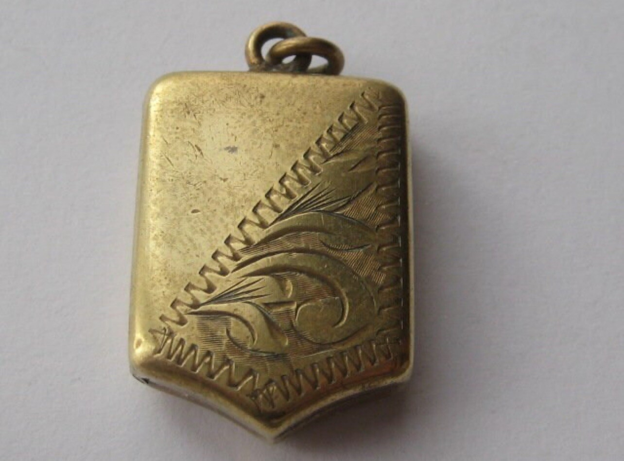 Antique Edwardian 5 Sided Rectangular Goldtone Br… - image 3