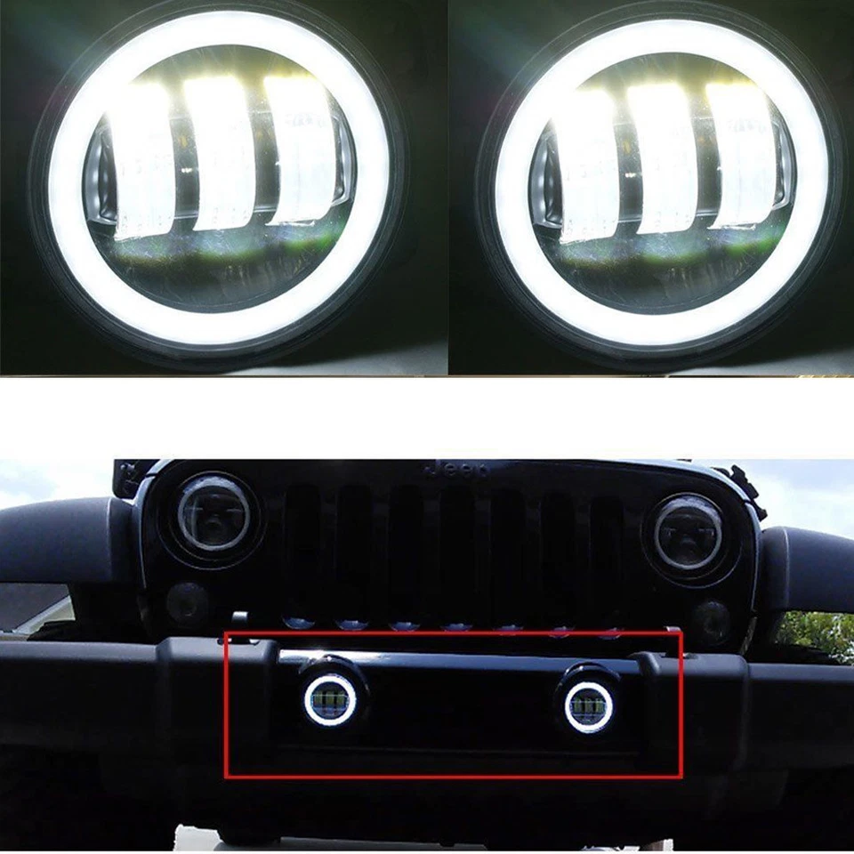 2x 4inch Led Fog Lights DRL White Halo Beam For Dodge JEEP 2007 2008 FORD F-150 Foto 3 de 4