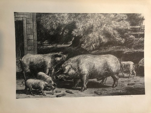 "Eine Schatzkammer amerikanischer Drucke, ""Schweine in der Nähe eines Corncrib"", Harry Wickey, 9 1/2"
