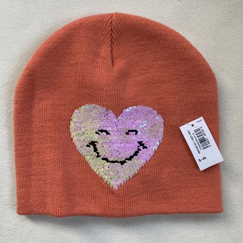 OLD NAVY Girls Pink Reversible Sequin Heart Smile Beanie Hat NWT SMALL MEDIUM - Picture 1 of 7