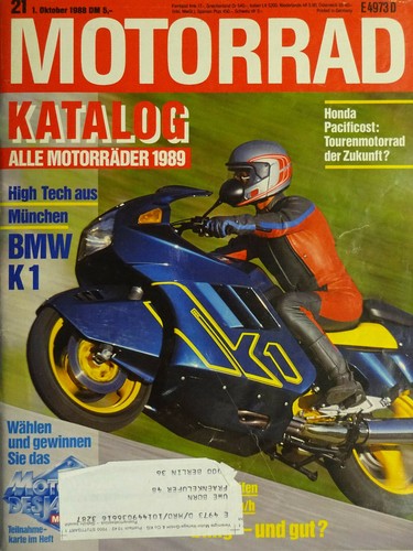 Motorrad 21 / 88  1988, BMW K1, Katalogt. alle Motorräder 1989, Reifen Mittelkl.