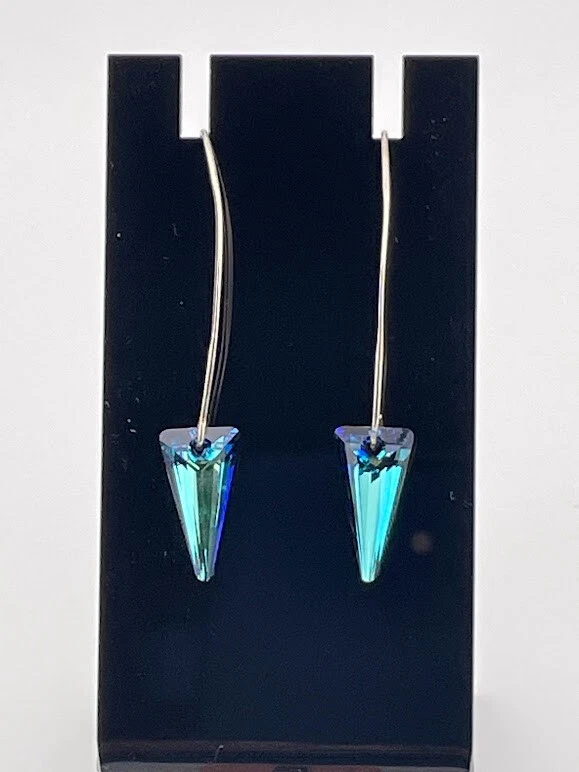 925 SILVER EARRINGS BERMUDA BLUE SWAROVSKI CRYSTAL MODERNIST CLASSIC ELEGANT 404 - Image 2 of 4