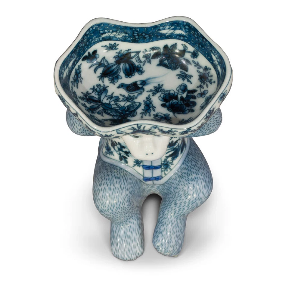 Vendedor de EE. UU. - Plato de loto con mono de porcelana china azul y blanco Foto 4 de 4