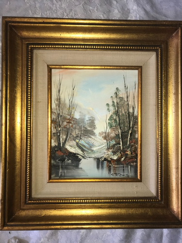 Set of 2 GASTON PETRIDIS Original OIL Canvas PAINTING Landscape LAKE HOUSE 17½"T - Picture 2 of 24