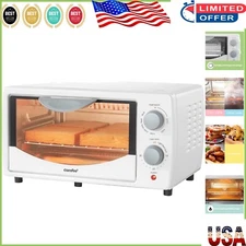 Compact 4-Slice Toaster Oven with Bake, Broil & Toast Functions, White