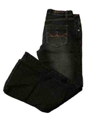 【2plan】Cheek Black Washing Bootcut Denim Signature 8 Washed Charcoal Low Rise Bootcut Jeans | Lime