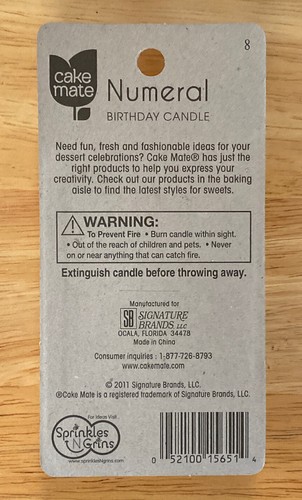 Lot of 6 Cake Mate 3 Inch Birthday Party Candle - Number 8 Candles LBB76 - Picture 3 of 4