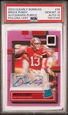 2022 Donruss Clearly Brock Purdy Rookie RC Autograph Purple /175 PSA 10 Auto 10