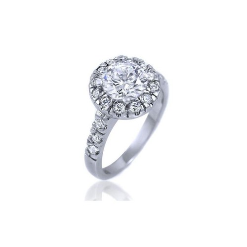 2 carat Sterling Silver CZ Halo Engagement Wedding Ring w Pave Accents - Imagen 2 de 3