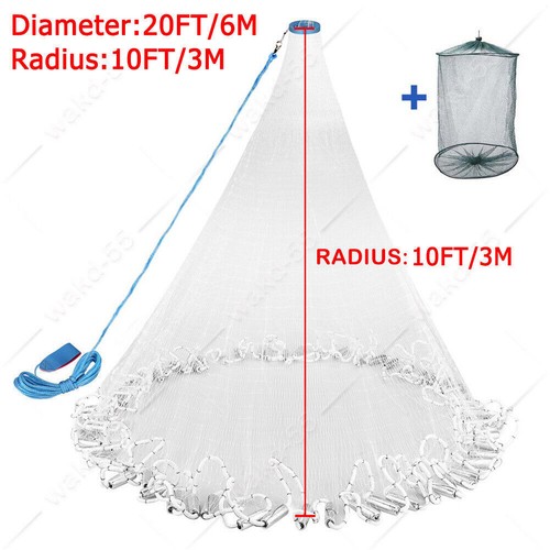 4/5/6/7/8Ft Radius Fishing Cast Net Bait Easy Throw Hand Cast Strong Nylon Mesh - Picture 20 of 33