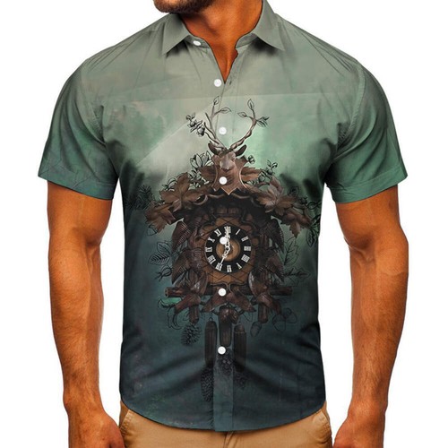 Mens 3D Print Short Sleeve T-Shirt, Polyester Stand-Up Collar Fashionable Tee, T - Picture 13 of 49