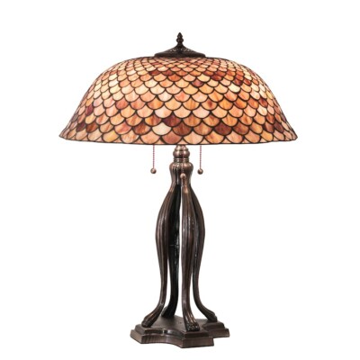 Meyda Lighting 3 Lt 30'' High Fishscale Table Lamp, Ruby/Coral/Chocolate - 230385