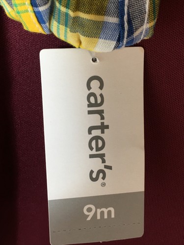 Carters Baby Boy 2-Piece Yellow Blue Plaid Button Down Shirt and Pants 9 M New - Picture 5 of 12