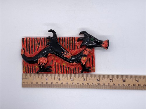 Unique OOAK Studio Art Pottery Sculpted Black Red Dragon Decoration 3.5 x 7.5" - Picture 2 of 8