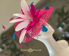 Kentucky Derby Fascinator Turquoise Blue Royal Ascot Hat Hot Pink White Easter