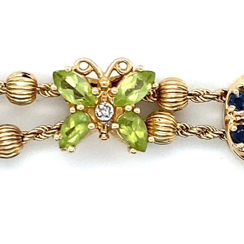 Robert Klein Multi Gem Slide Charm 40 Grams 14K Gold Bracelet KLJCI 12 Charms 8” - Picture 6 of 12