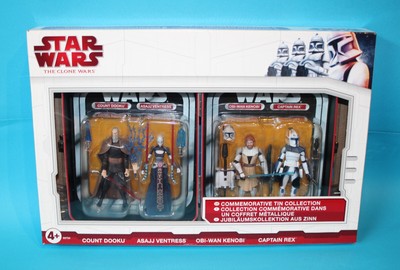 Star Wars Hasbro 4 Pack Clone Wars Commemorative Tin Set Ventress Kenobi Rex OVP