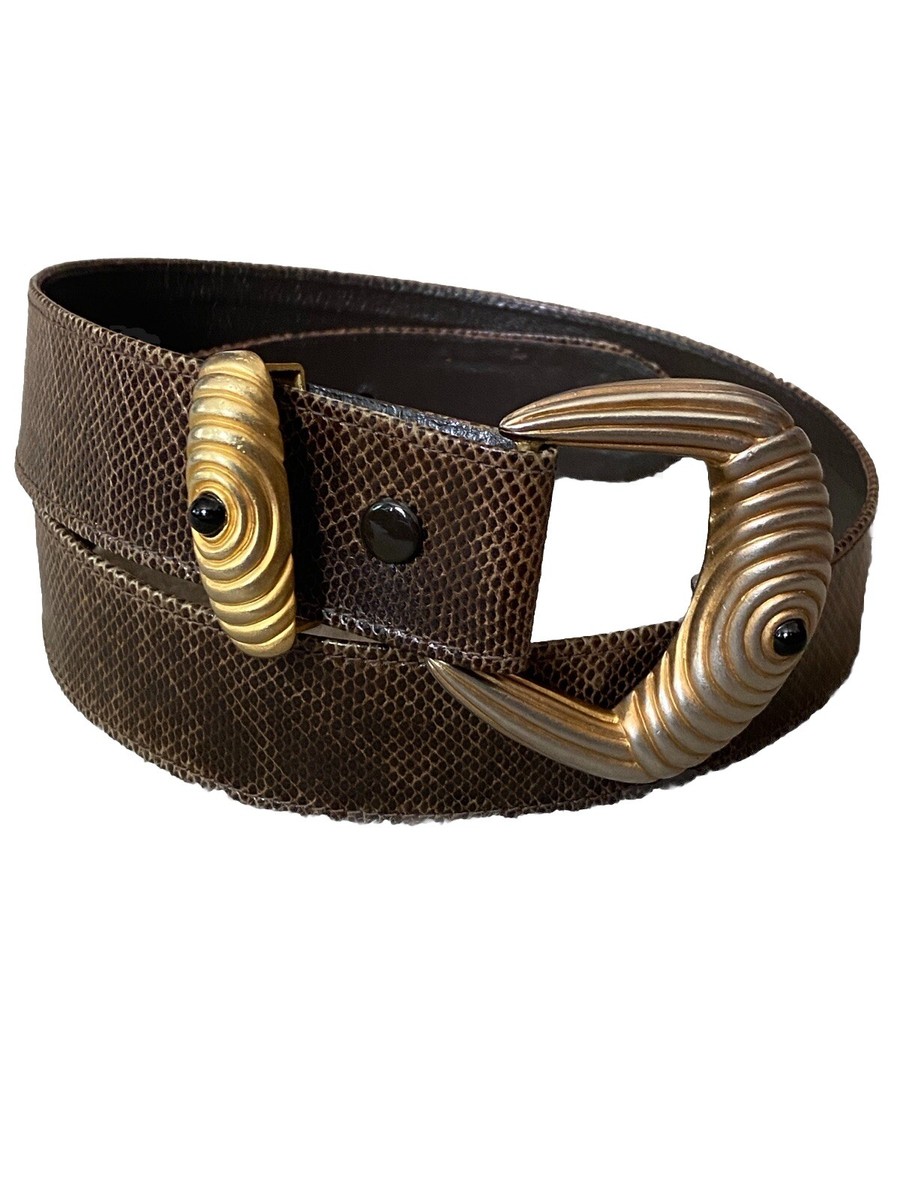 Karen Callan Black Pony Hair Leather Belt Copper-Colored Buckle Size M Inspired by western decorative tradition found in the Texas  main image 2