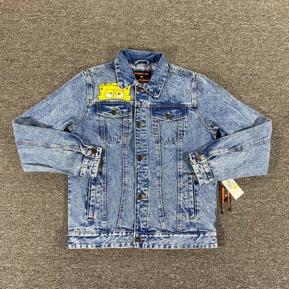 Chaqueta Bob Esponja Azul Denim Jean Camionero Bombardero Abrigo Para Hombres Talla Mediana Foto 2 de 4