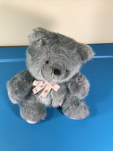 Vintage America Wego 9.5" Silky Gray+blue highlights Sitting Teddy Bear Plush - Picture 7 of 9