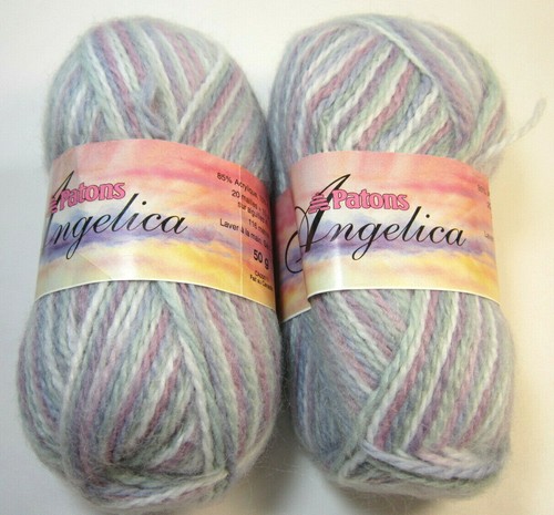 2 Skein Lot Patons Angelical Yarn Multicolor 50g Wool Blend Worsted Weight