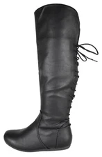 Top Moda Women Knee High Boots Back Lace Flat Heel Zipper Round Toe BANK37 Black