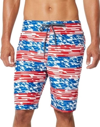 SPEEDO Men's Classic Blue Red Flag Swim Trunks Shorts Size Large UV 50+ MSRP $56