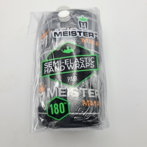 Meister MMA Adult 180" Semi-Elastic Hand Wraps for MMA & Boxing (Pair) - Black