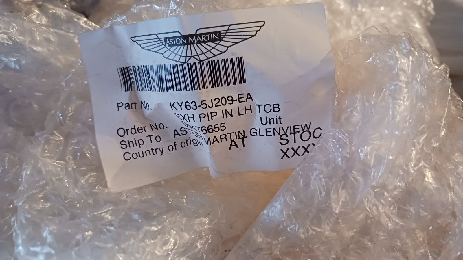 Aston Martin EXH PIP IN LH TCB - KY635J209EA
