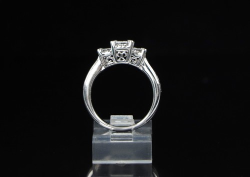 ZEI 14k White Gold 1ct Three Stone Princess Round Diamond Halo Engagement Ring - Picture 4 of 9