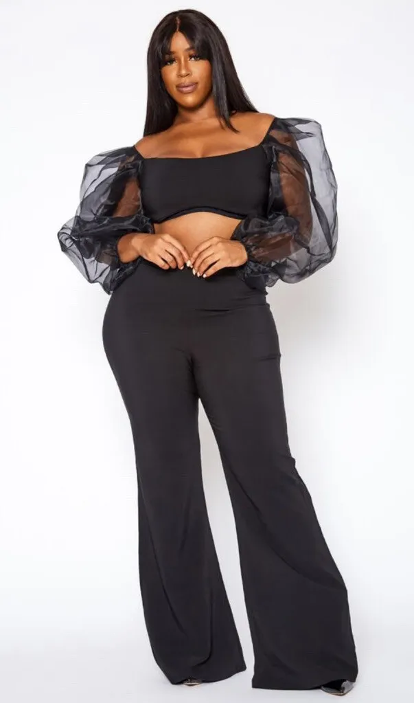 Women’s Plus Size Balloon Puff Sleeve Crop Top and Flare Pants Set Size 3X  / 16