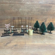 Vintage TYCO HO Power Pole, Signs, Railroad Signs - Life Like Evergreen Trees