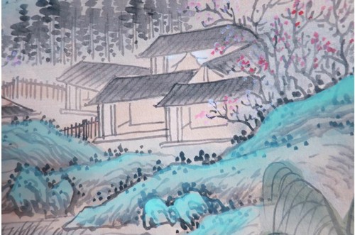 Old Chinese Scroll Painting with Landscape in Traditional Style - Picture 7 of 8