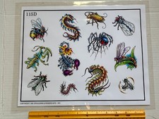 Vintage 1991 Spaulding  Rogers Tattoo Flash Sheet D Series 115D Bugs