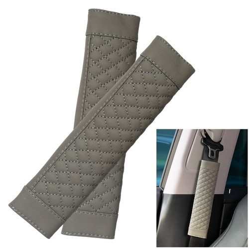 2pcs Car Auto GREY Leather Seat Belt Cover Shoulder Strap Pad Cushion Headrest - Picture 2 of 9