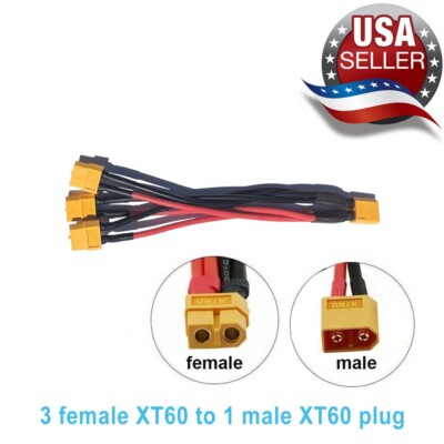 Amass XT60 Parallel 3-Way Splitter Adapter Cable Extension 14AWG 6'' USA