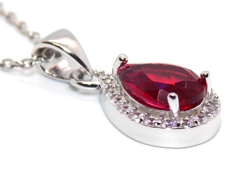 Sterling Silver Ruby And Diamond 2ct Necklace Free Box - Picture 3 of 5