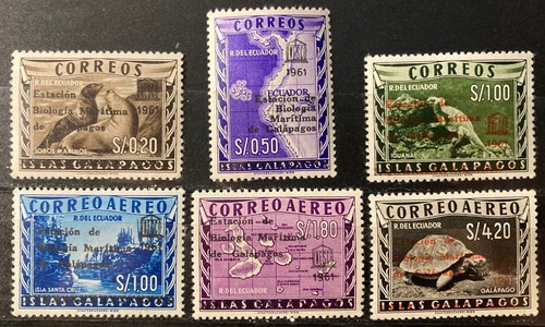 ECUADOR GALAPAGOS INSELN 1961 AIR overprinted UNESCO maps MNH