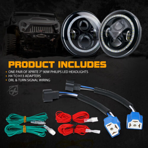 Xprite 7" Inch 90W LED Headlight Conversion Kit White Halo for Jeep Wrangler JK - Bild 6 von 7