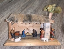 RARE ANTIQUE 1920’s ANRI WOODEN CARVED NATIVITY SET SCENE (approx 7.5”)