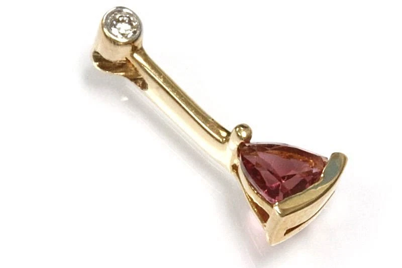 0.3 ctw Natural Pink Triangle Tourmaline & Diamond Solid 14k Yellow Gold Pendant - Image 2 of 3