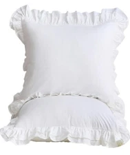 Shabby White Ruffle Euro Pillow Sham Covers Set  2 Cotton Pillow Shams 26X26 124
