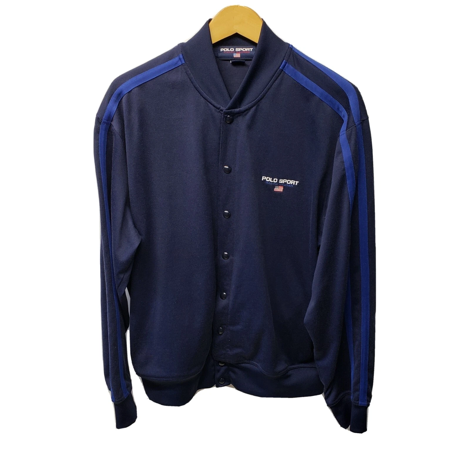 Vintage Polo Sport Ralph Lauren Jacket Mens Large Blue Snap Front Pockets