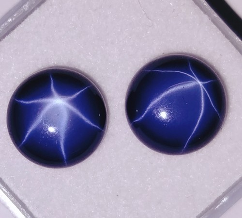 6 Rays Blue Star Sapphire 9X9 MM Oval Cabochon 2 Piece Loose Gemstone PAIR - Picture 2 of 6
