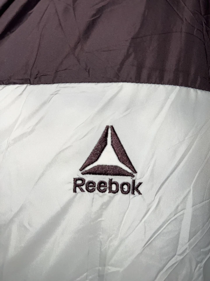 Reebok Jacket Mens XL Brown Ivory Hooded Puffer Sherpa Lined Winter Coat Warm - Image 3 of 4