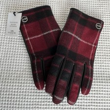 Coach Horse and Carriage Red Plaid Tech Gloves Leather Wool Sz 6.5 New With Tags