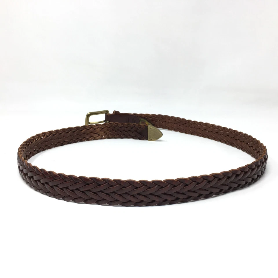 Cinturón Trafalgar Para Hombre Talla 34 Marrón Tejido Cuero De Colección Hecho en EE. UU. Hebilla de Latón Foto 4 de 4