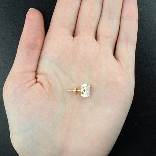 Princess Cut Invisible Diamond Earring 0.69ct 14K Gold for Men - Image 3 of 4