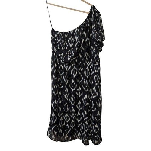 Lane Bryant One-Shoulder Bubble Sleeve Blue Ikat Midi Dress Size 20 NWT - Picture 2 of 7