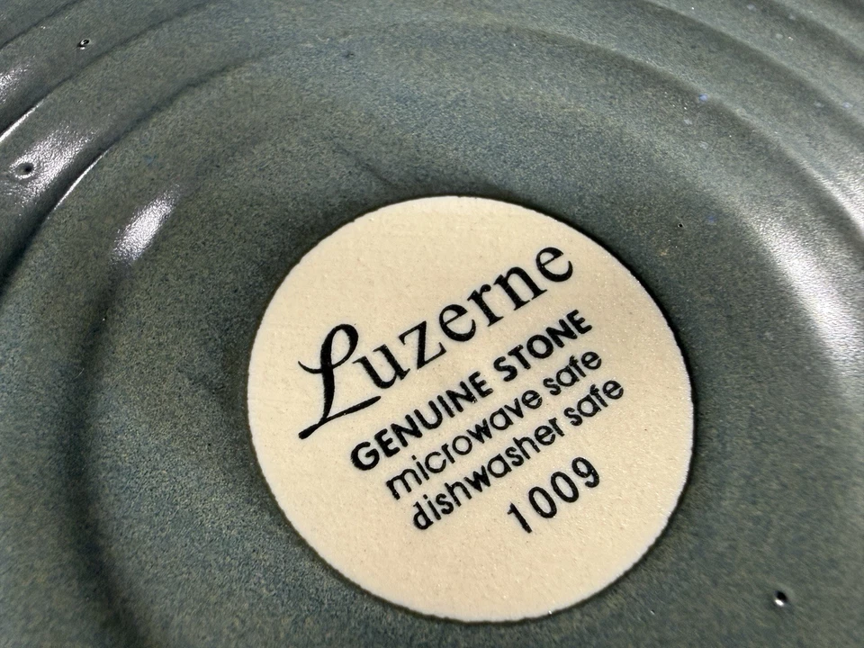 Juego de 4 platos de cena de piedra de alfa de 12” esmalte reactivo moteado azul-verde usado en excelente estado Foto 3 de 4